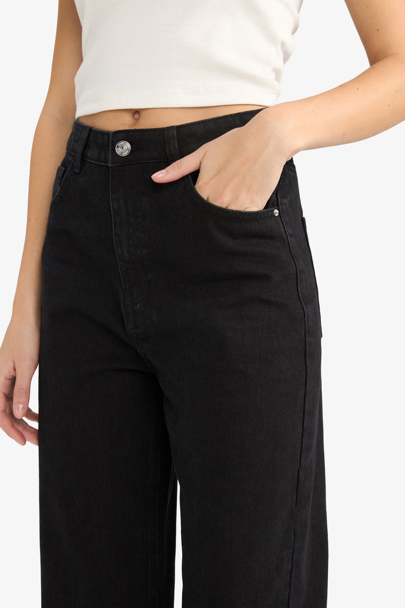 DeFacto Black Woman 90's Wide Leg High Waist Straight Leg Jeans Casual - Image 5